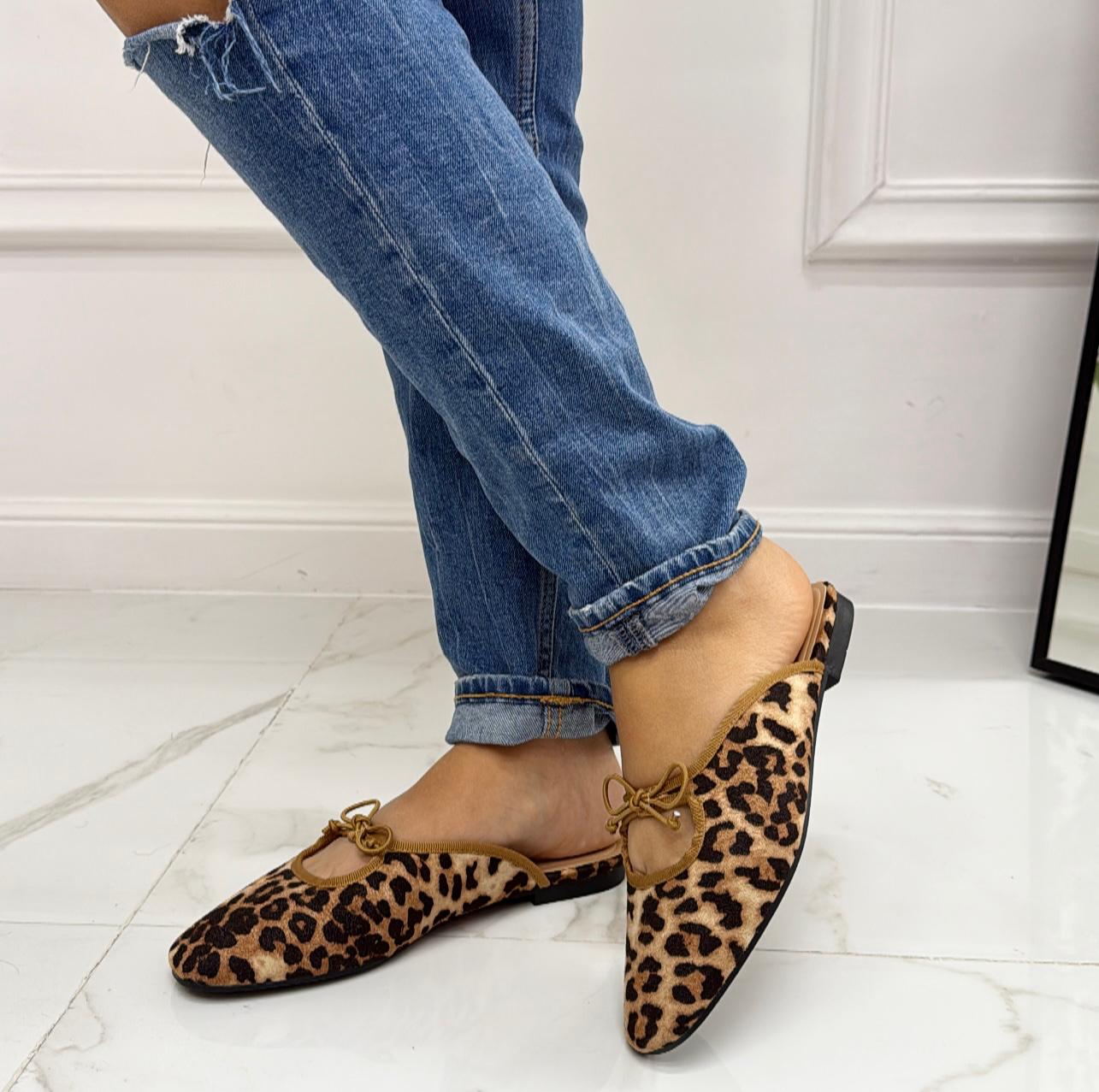 Eléa - Sabot Mules Pantofolina Donna Flat Punta Tallone Scoperto Leopardato