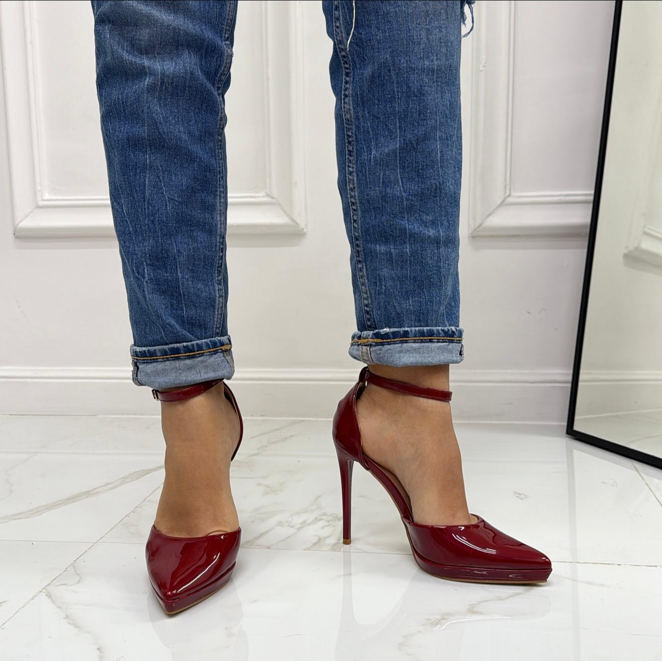 Giusy -  Decolleté Donna Scarpe Tacco Punta Plateau Casual Elegante Bordeaux