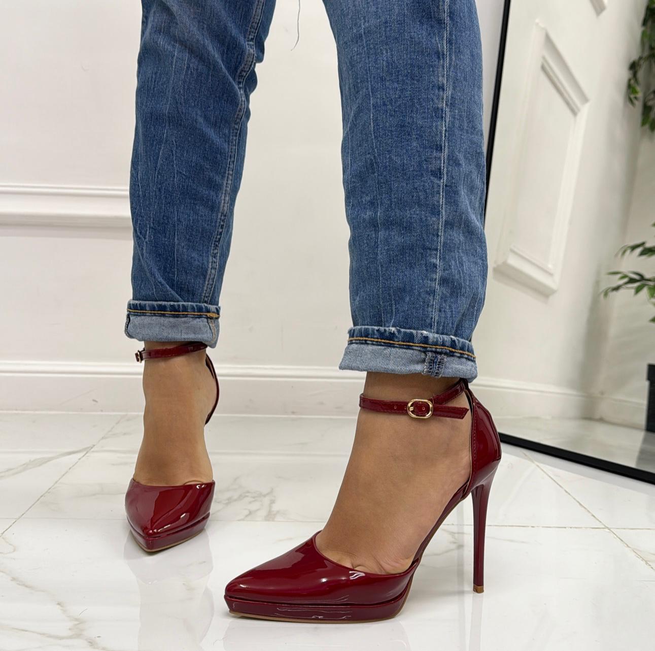 Giusy -  Decolleté Donna Scarpe Tacco Punta Plateau Casual Elegante Bordeaux