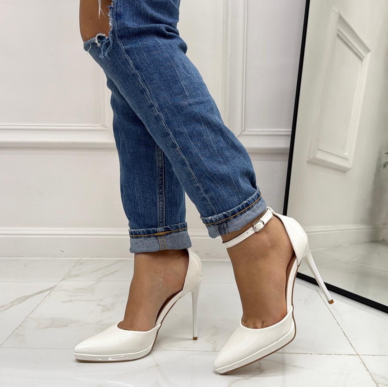 Giusy -  Decolleté Donna Scarpe Tacco Punta Plateau Casual Elegante Bianco