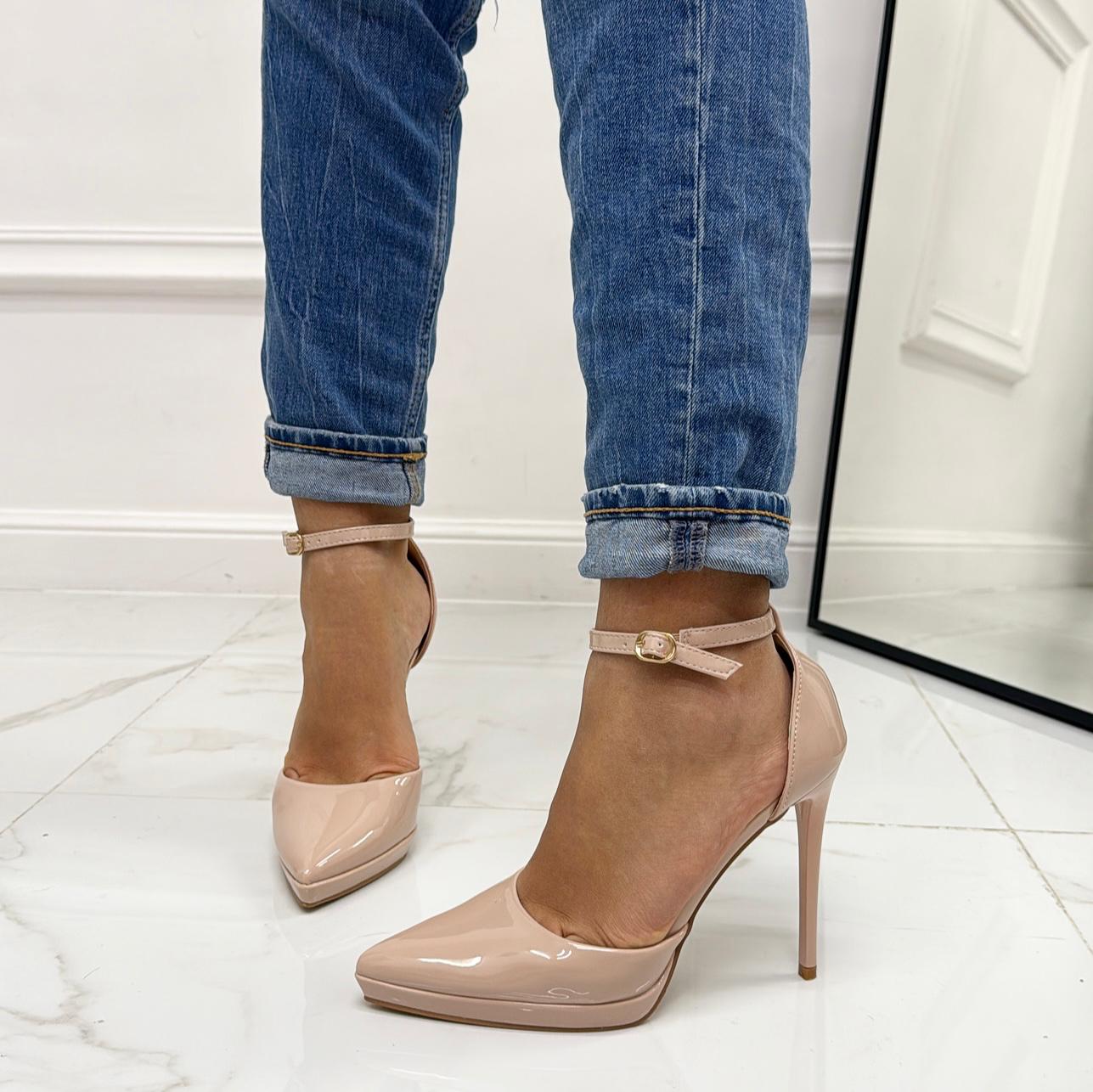 Giusy -  Decolleté Donna Scarpe Tacco Punta Plateau Casual Elegante Nude