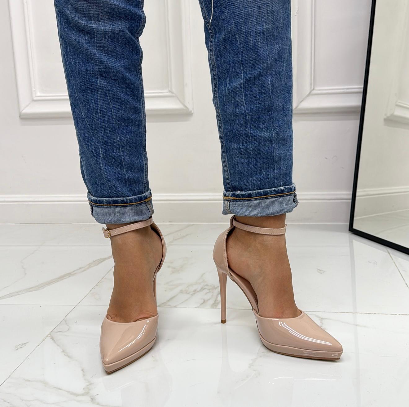 Giusy -  Decolleté Donna Scarpe Tacco Punta Plateau Casual Elegante Nude