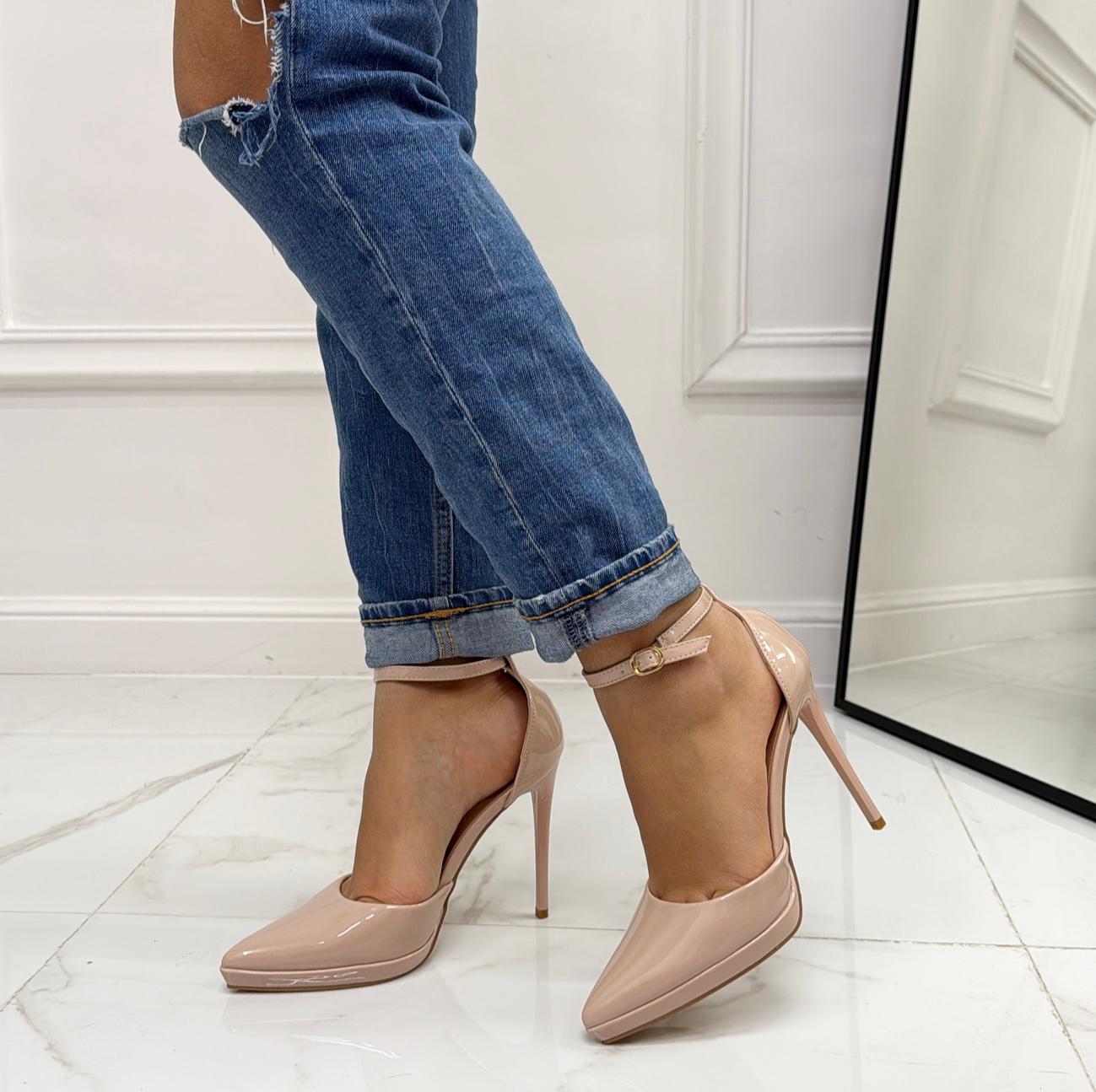 Giusy -  Decolleté Donna Scarpe Tacco Punta Plateau Casual Elegante Nude