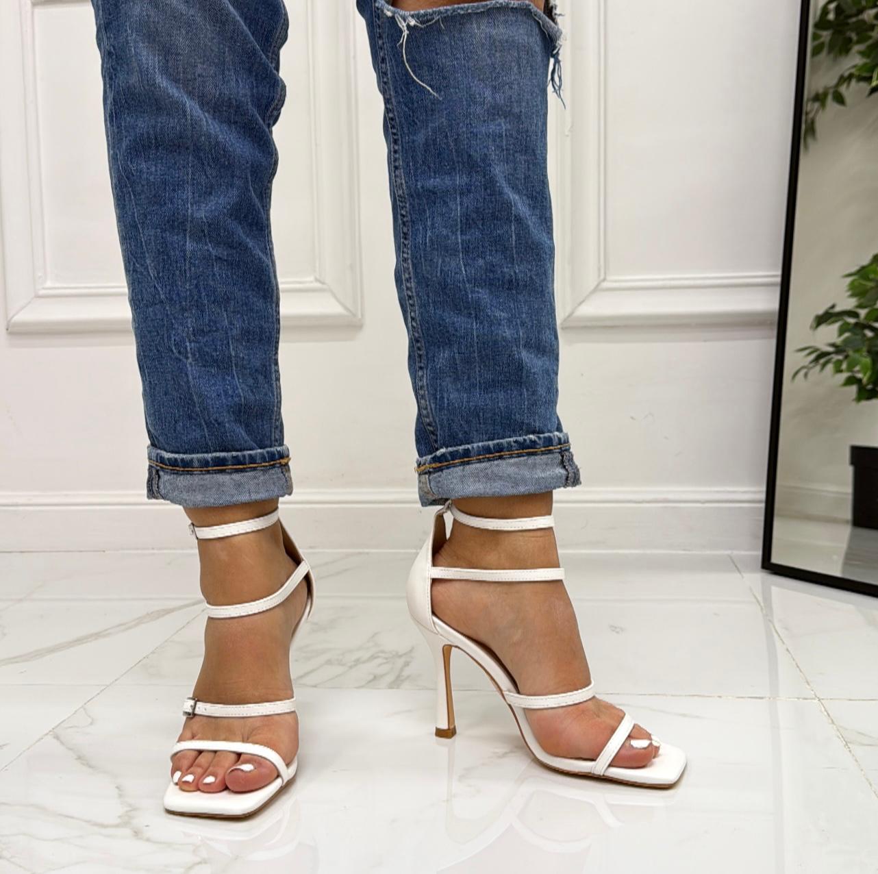 Isadora - Sandalo Donna Punta Tacco Spillo Elegante Bianca