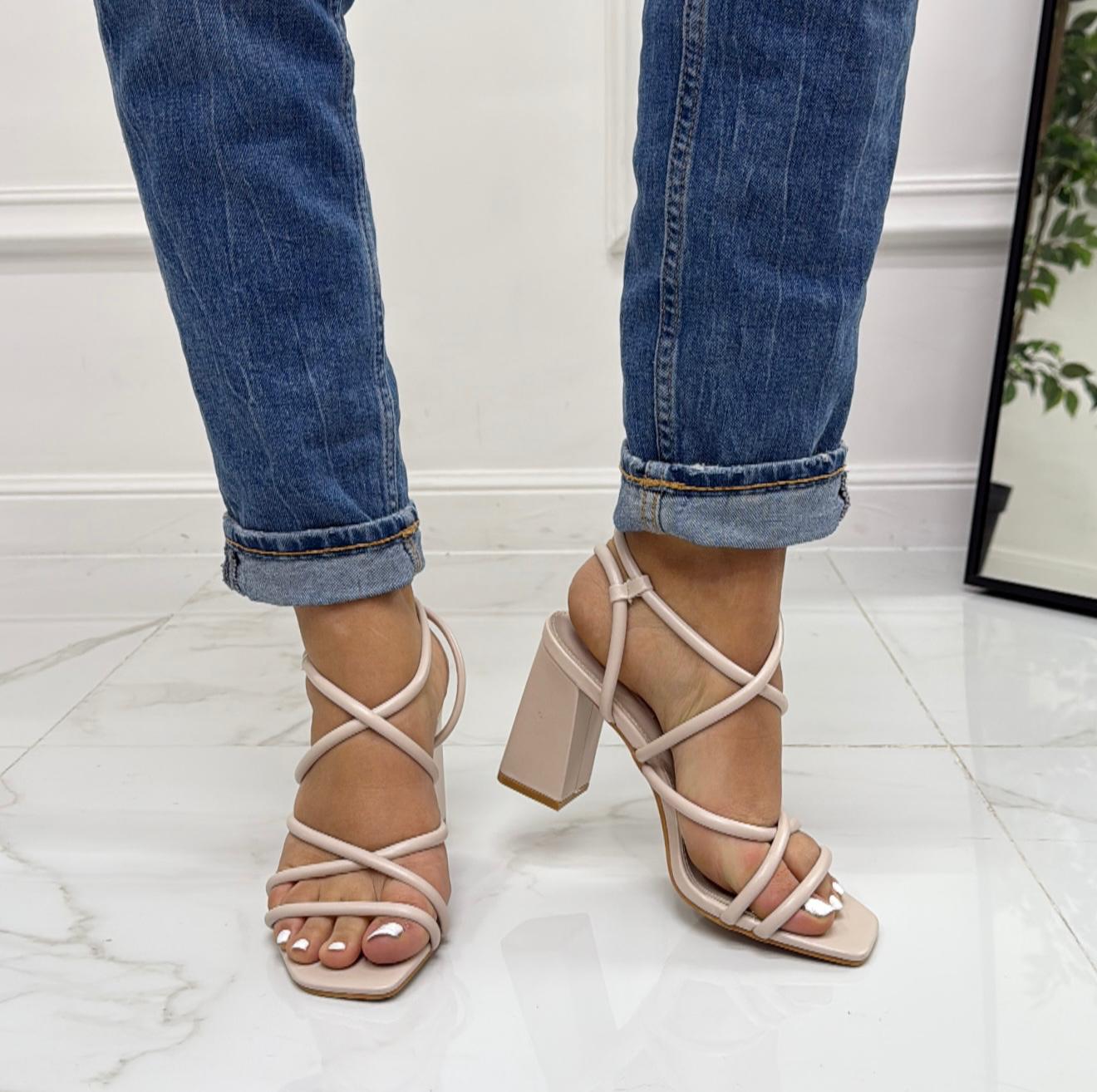 Marisol - Sandalo Donna Scarpa Tacco Punta Quadrata Incroci Nude
