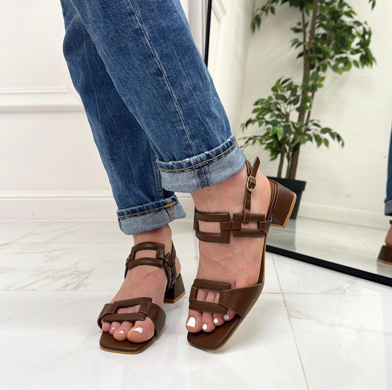 Magda - Scarpa Donna Sandalo Tacco Quadrato Marrone
