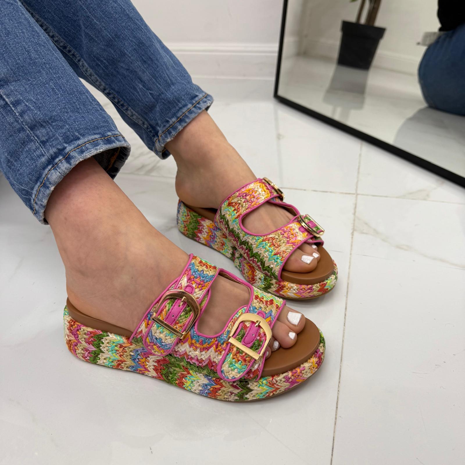 Margherita - Sabot Zeppa Donna Punta Tallone Scoperto Multicolor