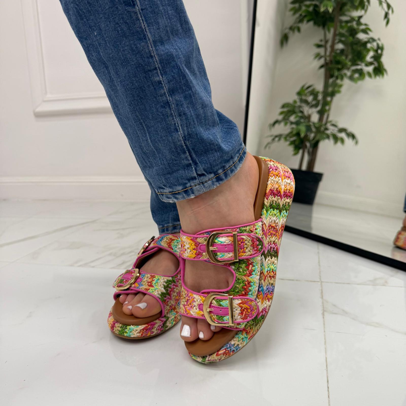 Margherita - Sabot Zeppa Donna Punta Tallone Scoperto Multicolor