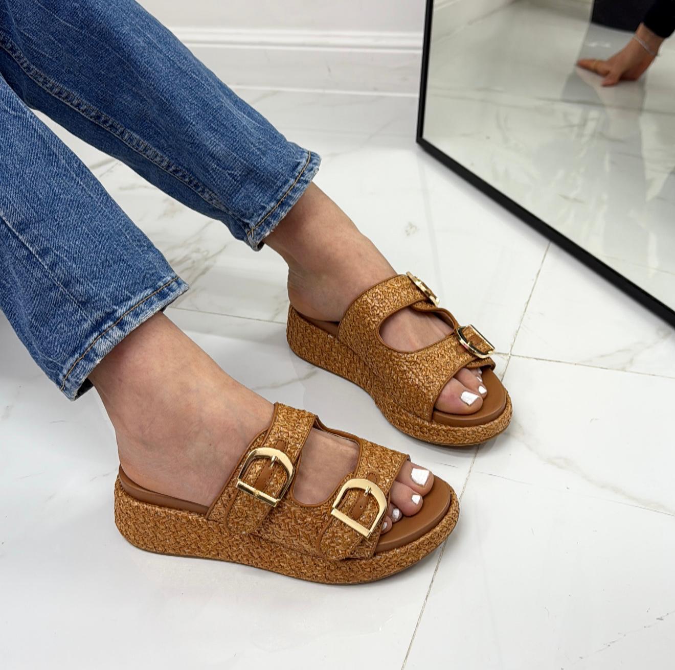Margherita - Sabot Zeppa Donna Punta Tallone Scoperto Khaki