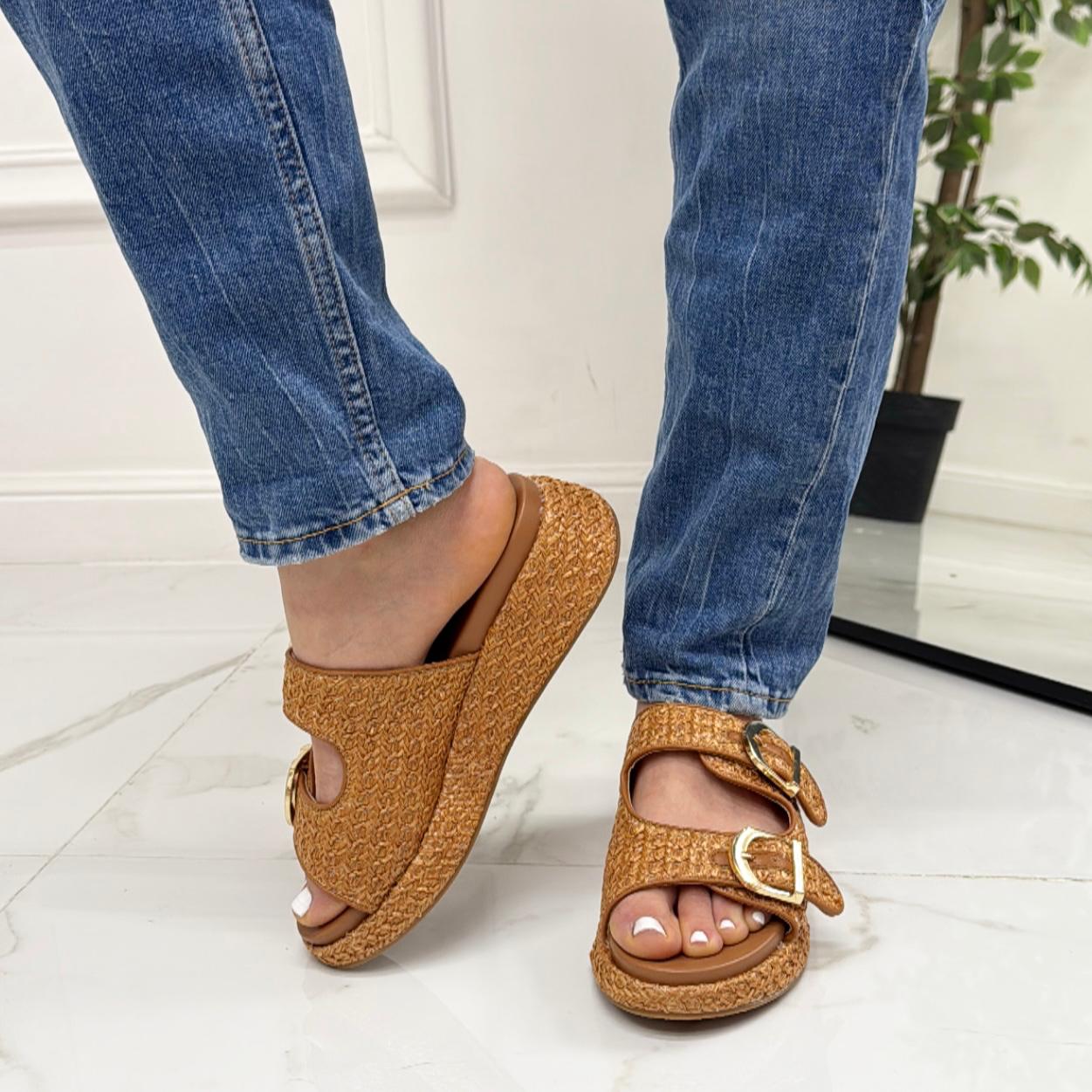 Margherita - Sabot Zeppa Donna Punta Tallone Scoperto Khaki