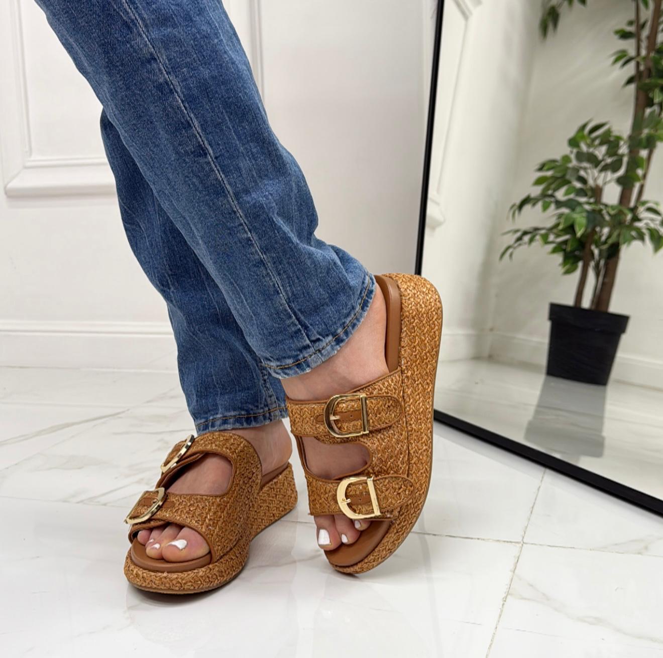 Margherita - Sabot Zeppa Donna Punta Tallone Scoperto Khaki