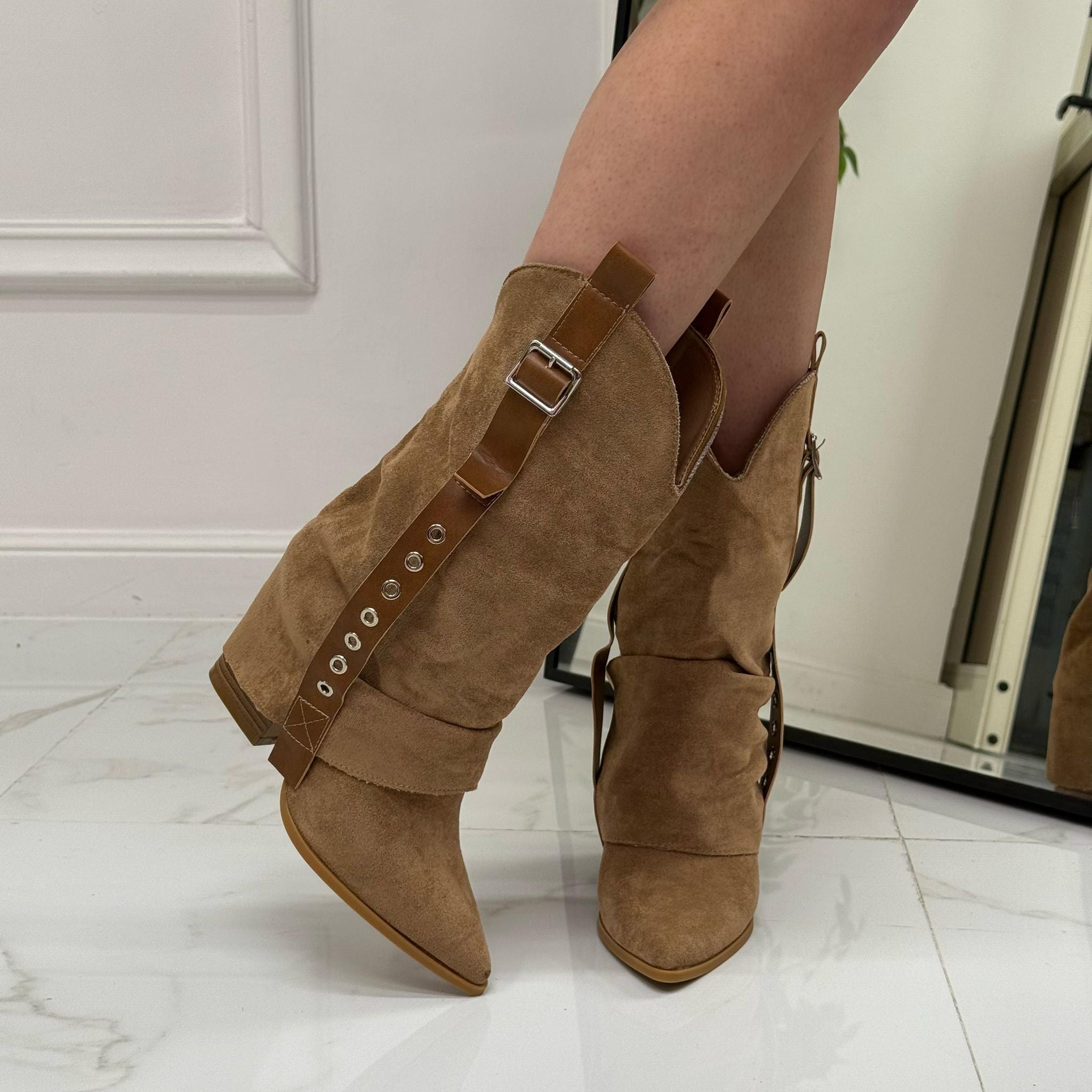 Tamara - Stivale Donna Texano Tacco Punta Casual Cuoio