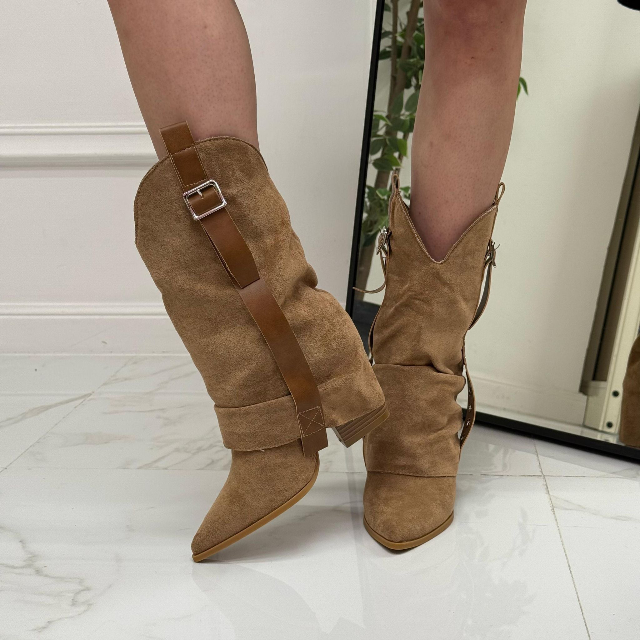 Tamara - Stivale Donna Texano Tacco Punta Casual Cuoio