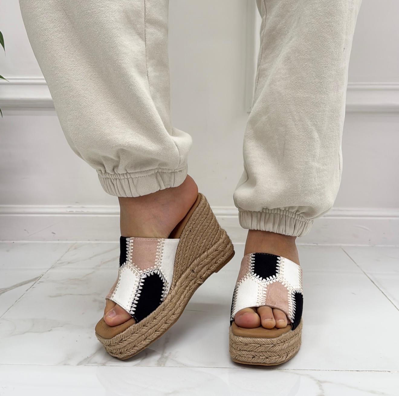 Kamy - Sandalo Donna Scarpa Espadrillas Zeppa Alta Rosa Bianco Nero