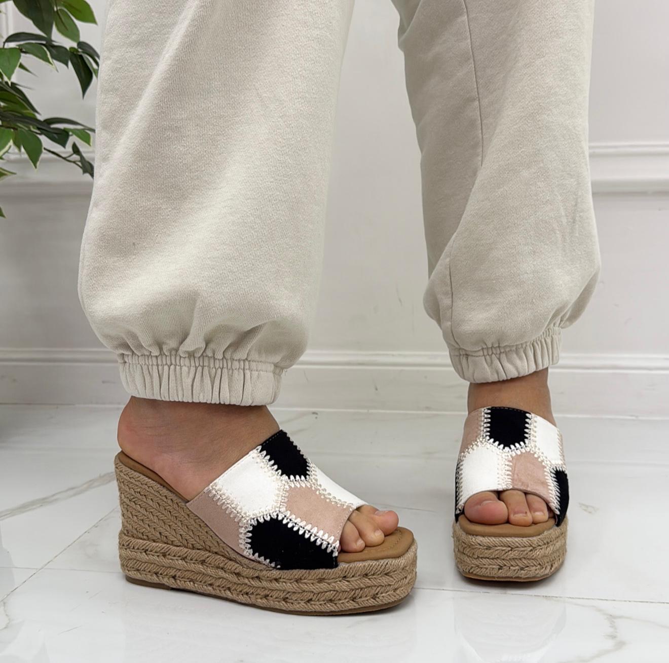 Kamy - Sandalo Donna Scarpa Espadrillas Zeppa Alta Rosa Bianco Nero