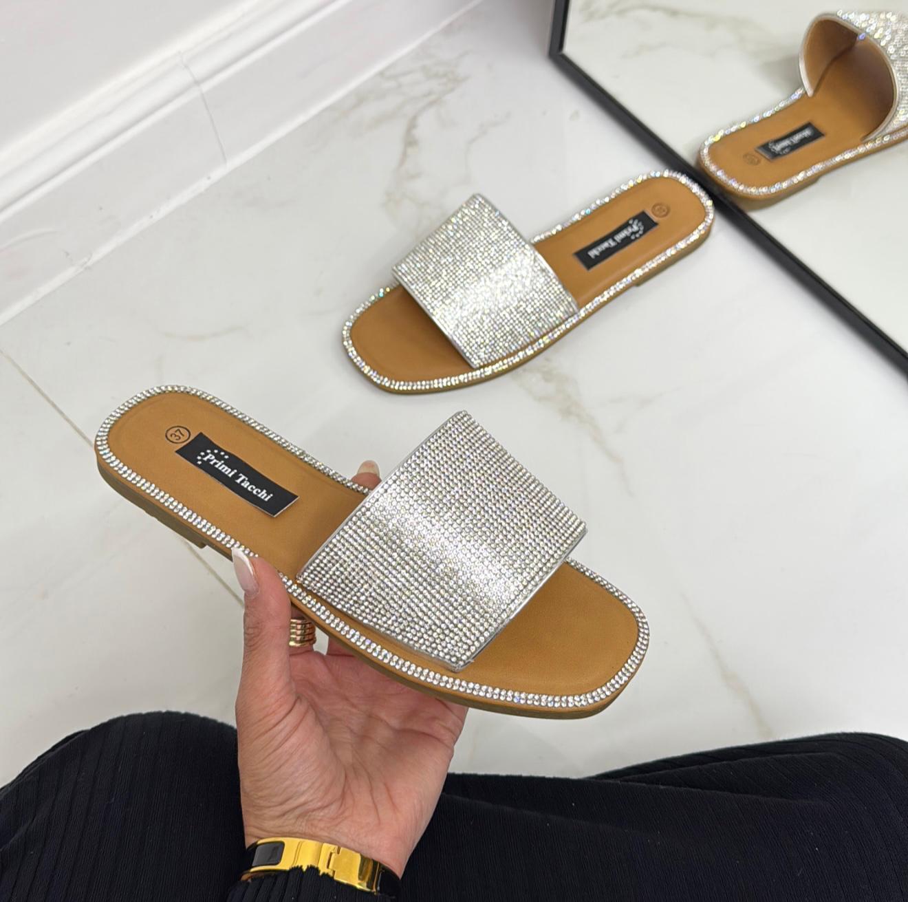 Manon - Sandalo Ciabatta Basso Strass Argento