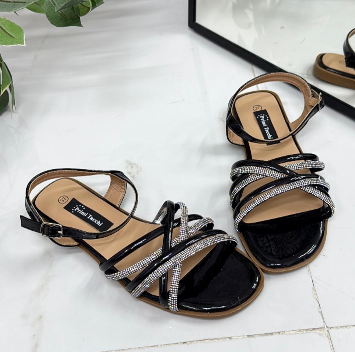 Kalifa - Sandali Donna Casual Comodo Strass Nero