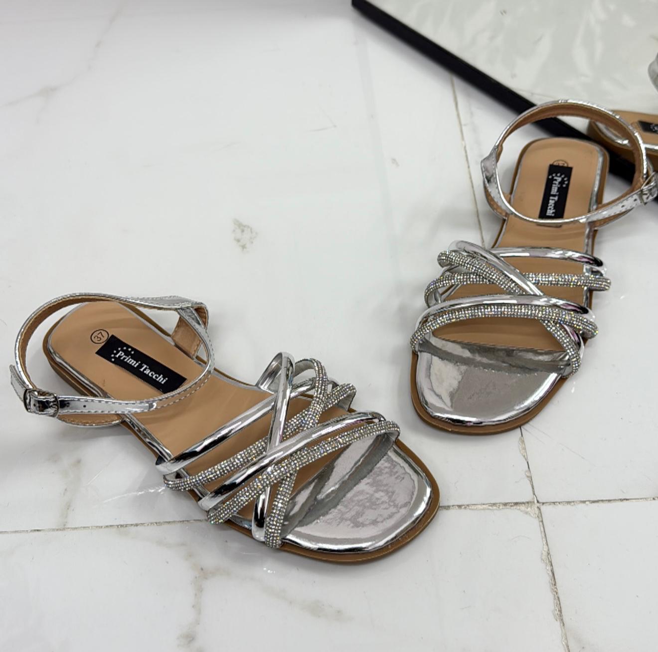 Kalifa - Sandali Donna Casual Comodo Strass Argento