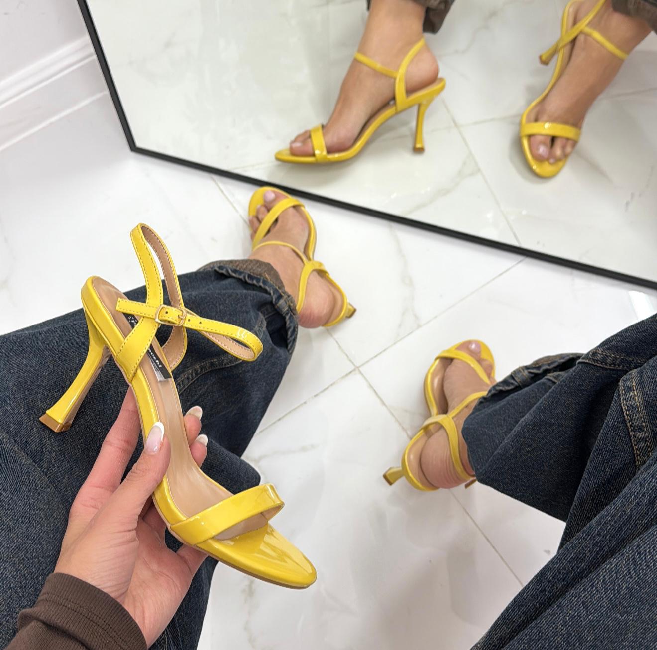 Ivy - Sandali Donna Vernice Punta Tonda Tacco Giallo