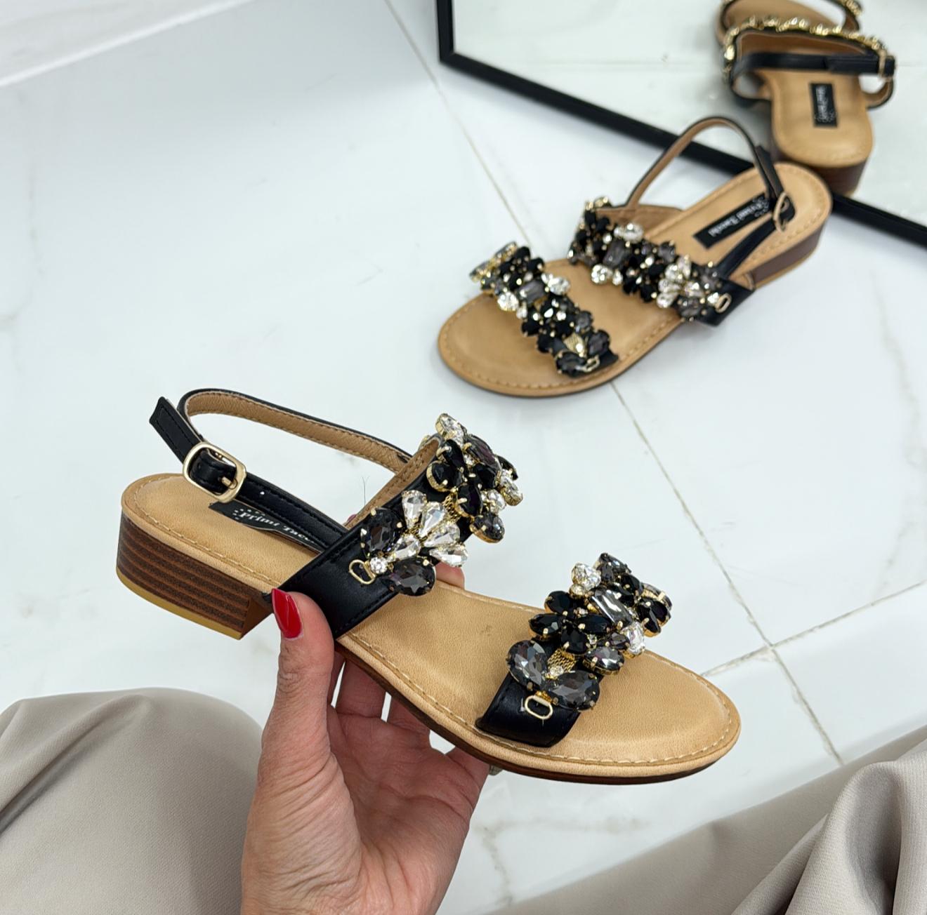 Giada - Sandali Donna Casual Comodo Strass Pietre Nero