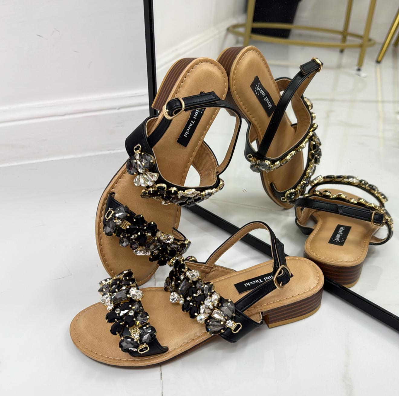 Giada - Sandali Donna Casual Comodo Strass Pietre Nero
