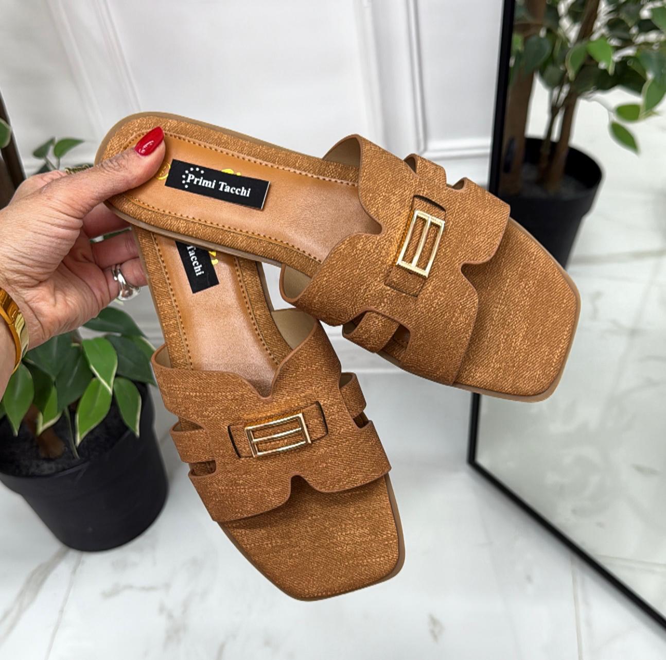 Aglaia - Sandalo Ciabatte Donna Casual Comode Cuoio