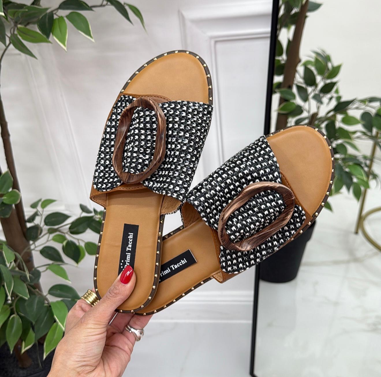 Nabila - Sandalo Ciabatte Donna Casual Comode Cuoio