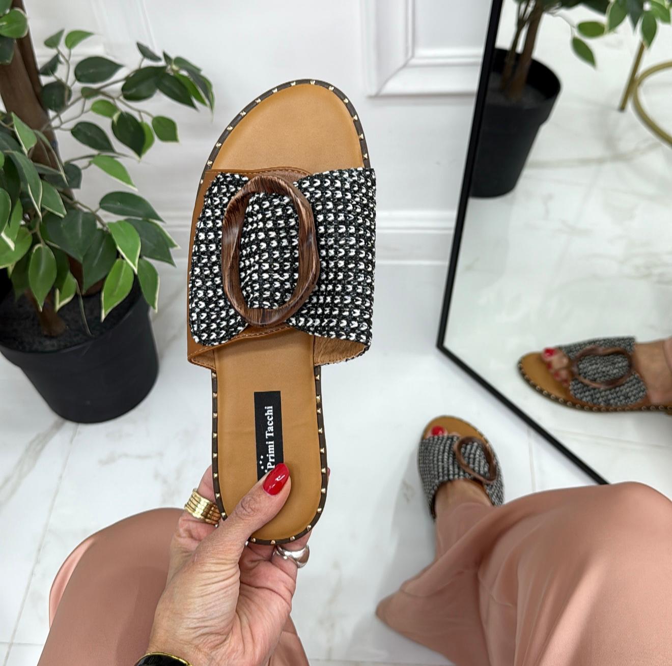 Nabila - Sandalo Ciabatte Donna Casual Comode Cuoio