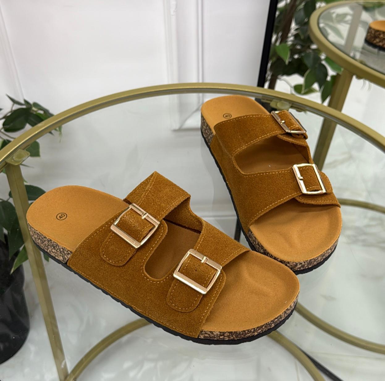 Misha - Sandalo Ciabatte Donna Casual Comode Cuoio