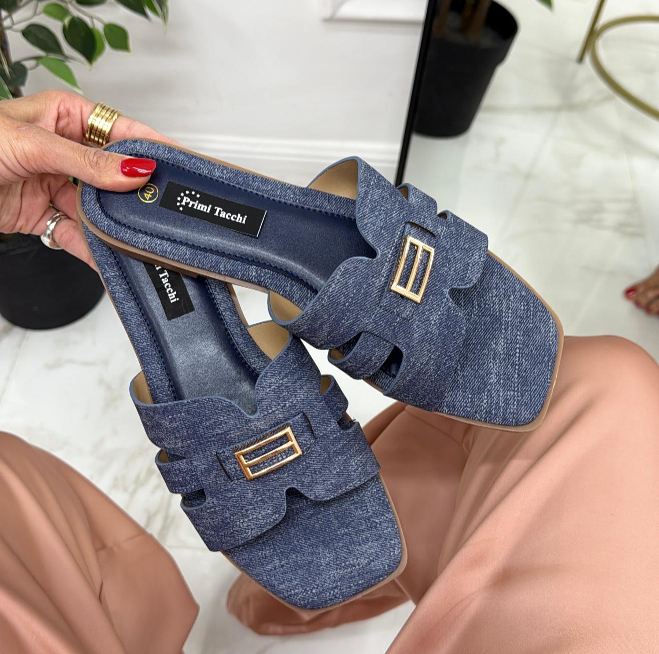 Aglaia - Sandalo Ciabatte Donna Casual Comode Jeans Blu