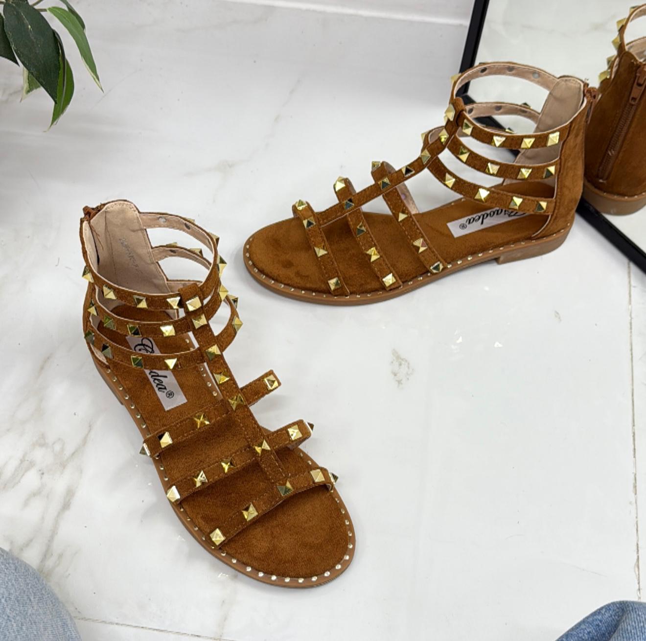 Lisimba - Sandalo Donna Basso Scarpa Borchie Marrone