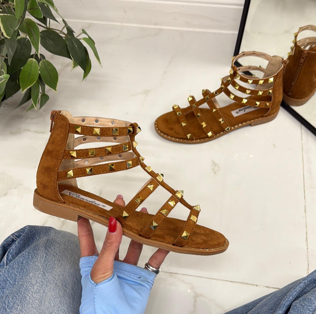 Lisimba - Sandalo Donna Basso Scarpa Borchie Marrone