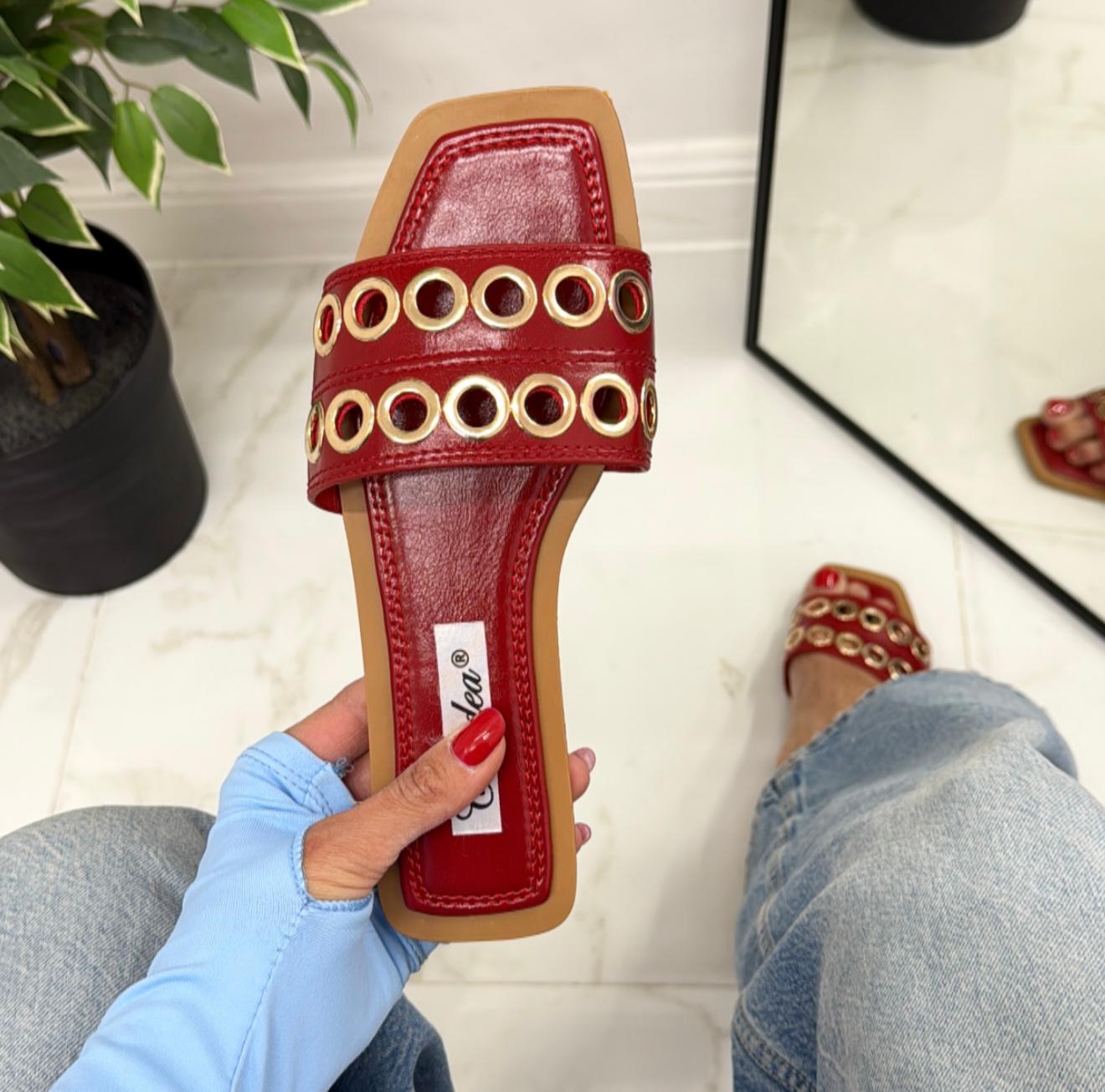 Violante - Sandalo Ciabatte Donna Casual Comode Rosse