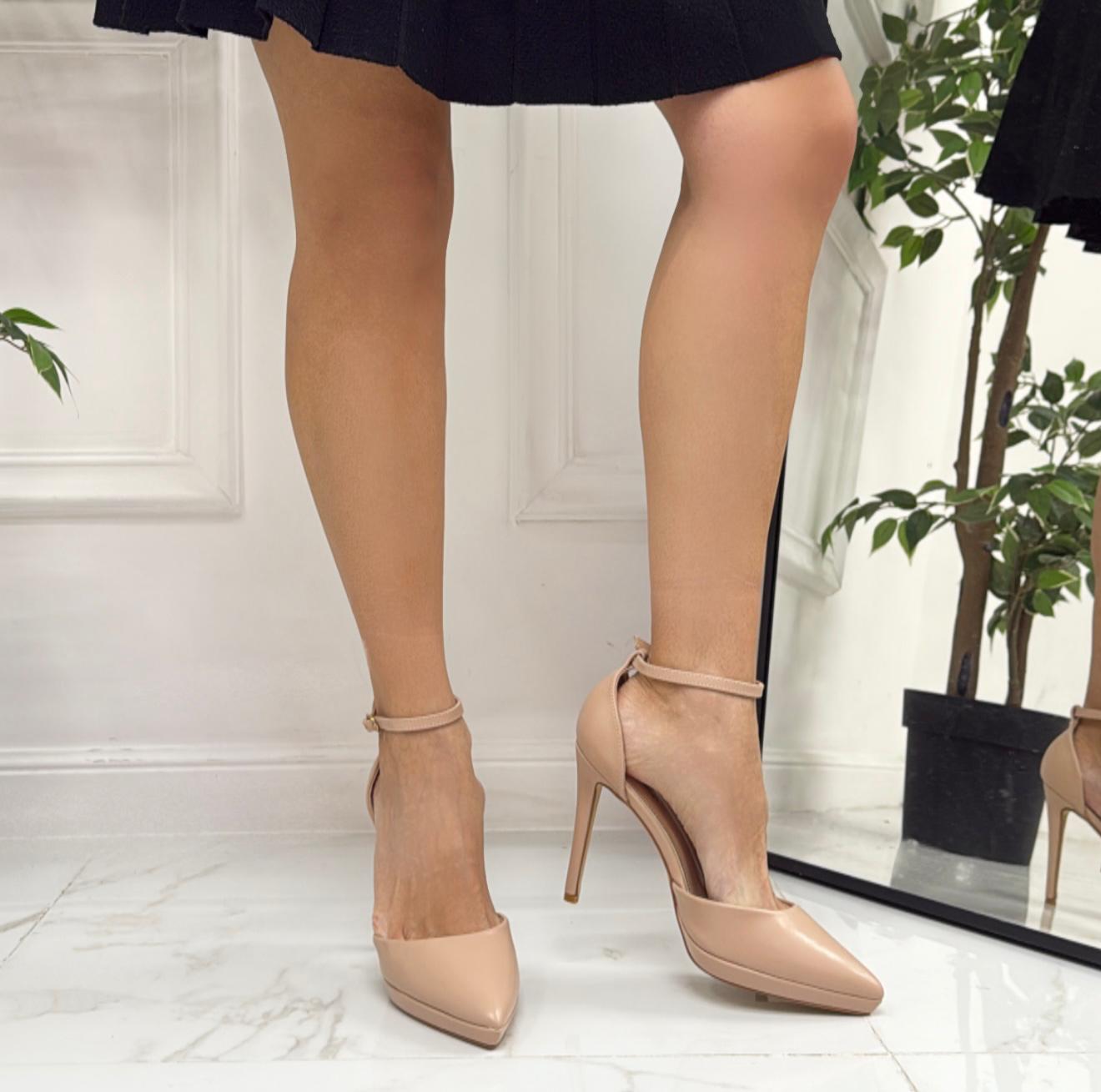 Denise - Decolleté Donna Scarpe Tacco Punta Plateau Casual Elegante Nude
