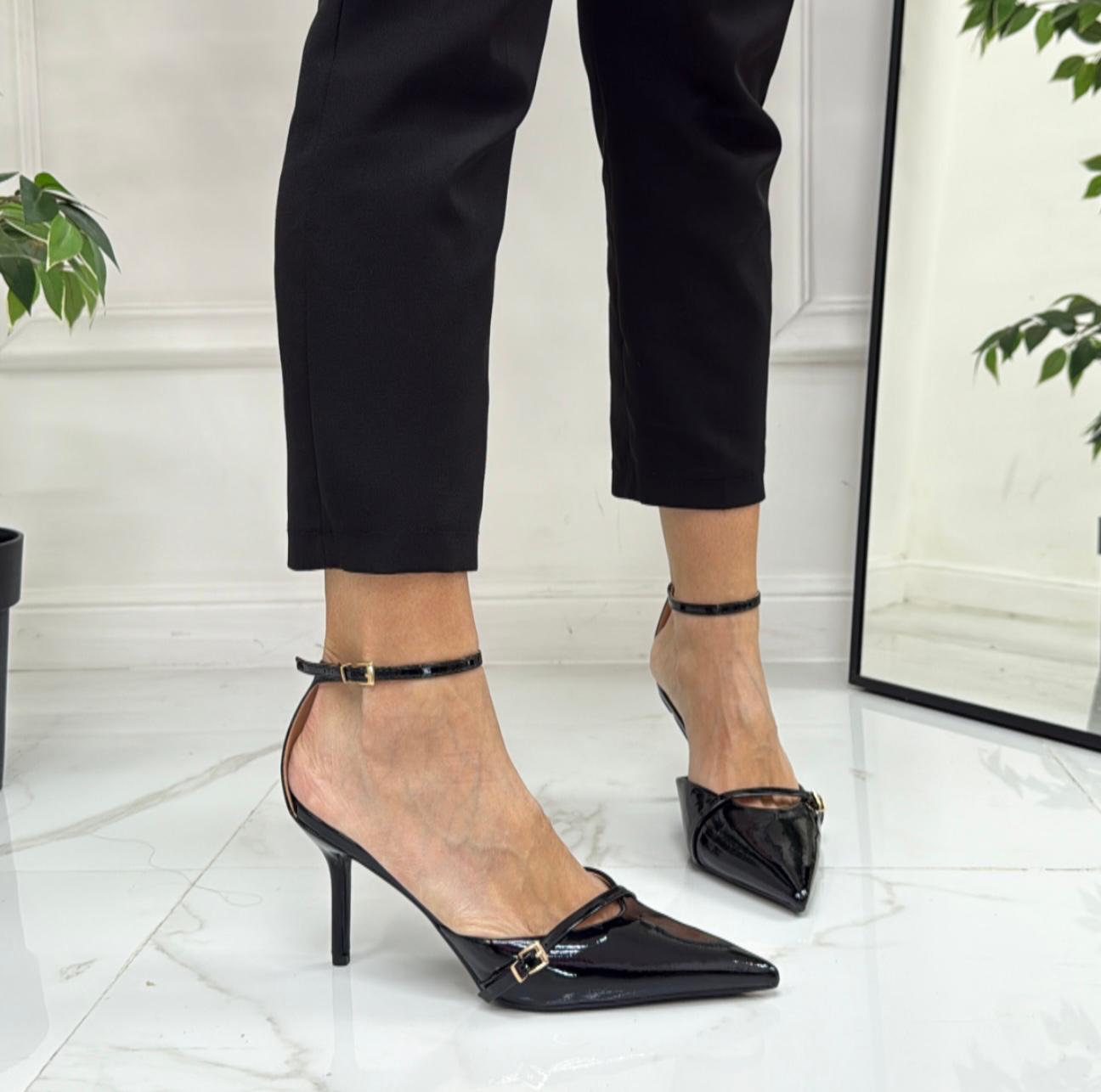 Penelope - Décolleté Donna Cinturino Tacco Spillo Basso Elegante Nero