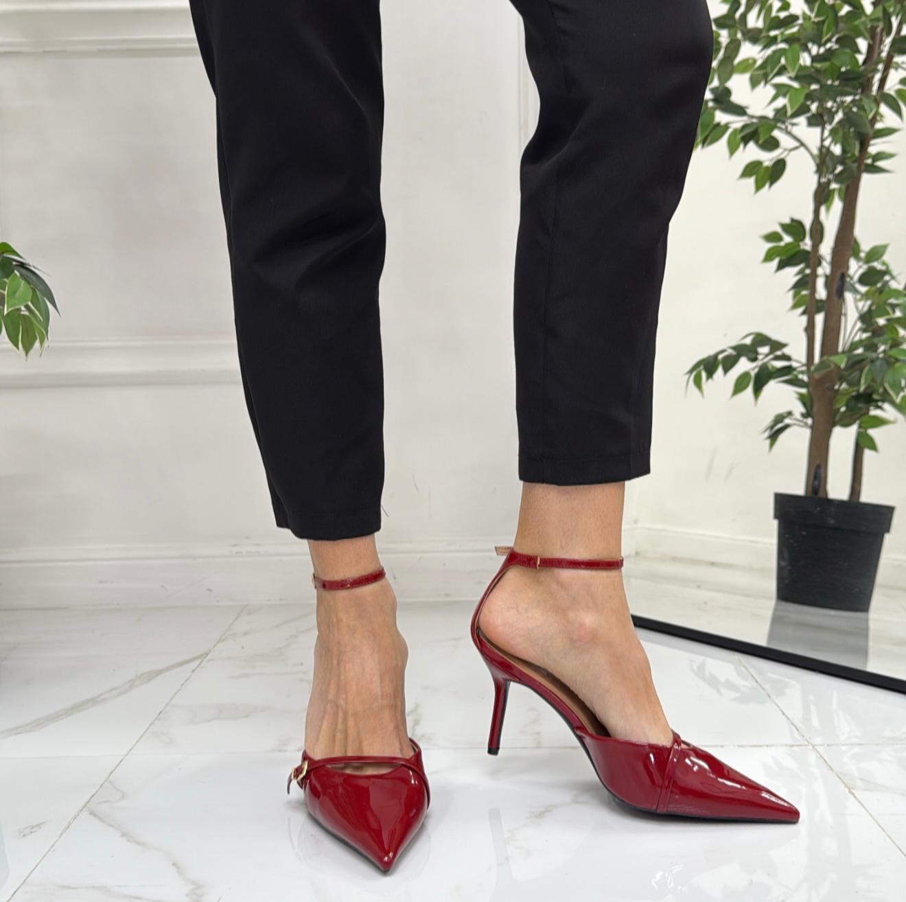 Penelope - Décolleté Donna Cinturino Tacco Spillo Basso Elegante Bordeaux