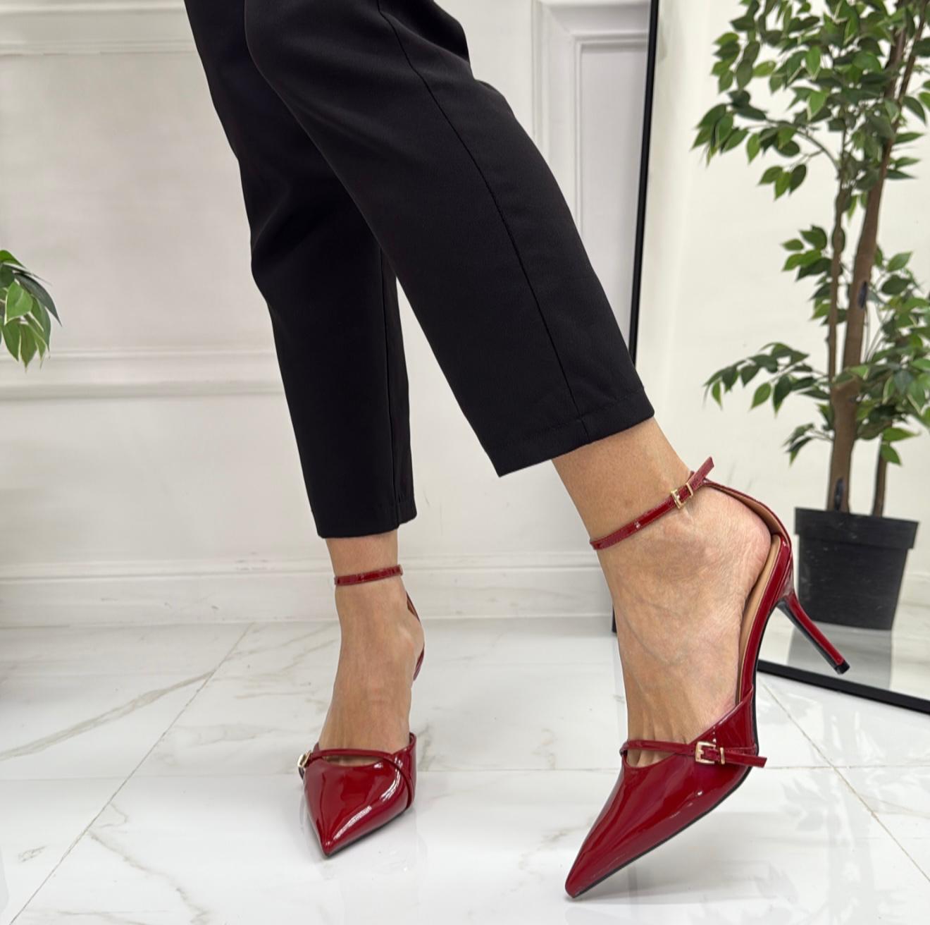 Penelope - Décolleté Donna Cinturino Tacco Spillo Basso Elegante Bordeaux