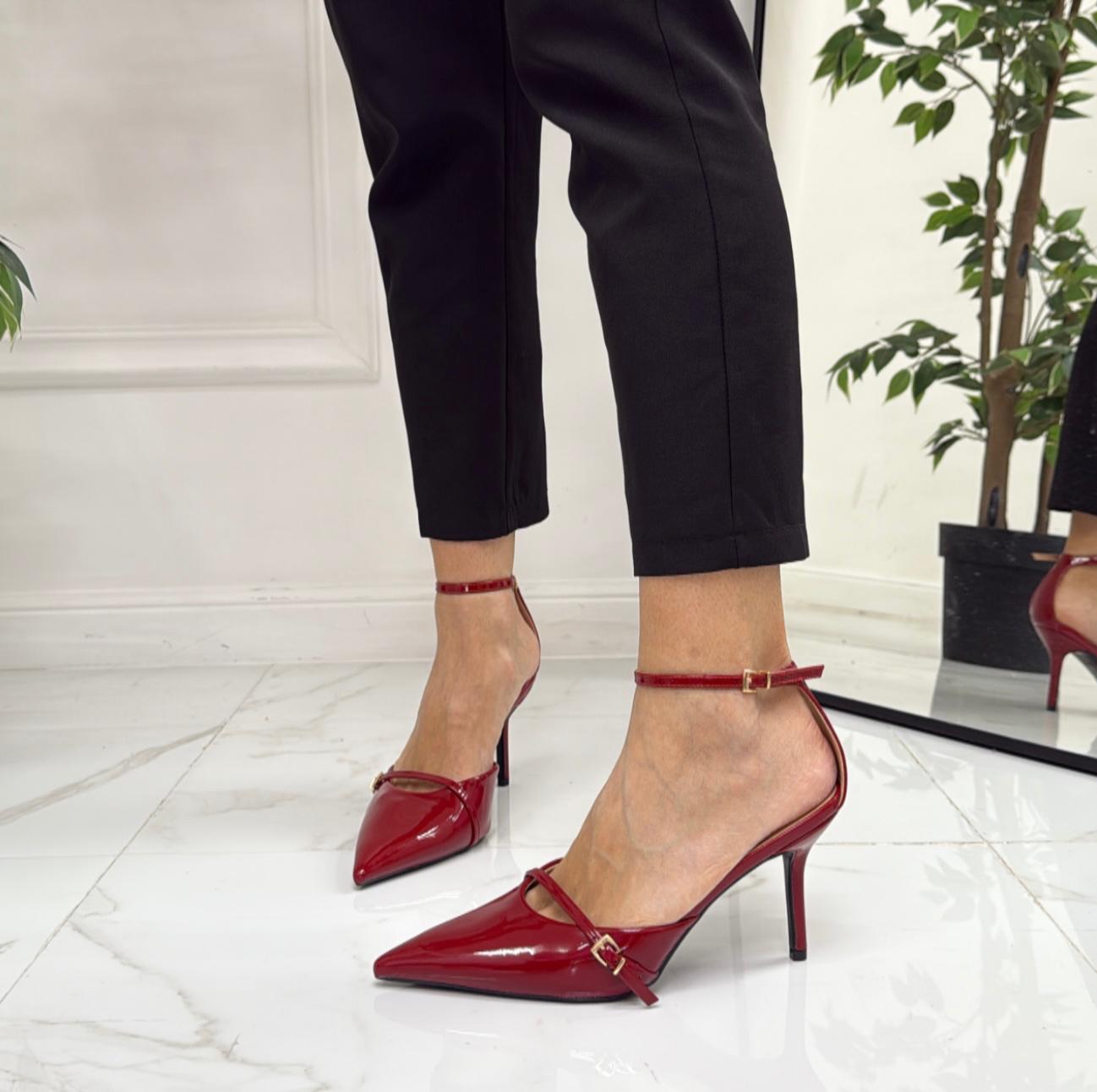Penelope - Décolleté Donna Cinturino Tacco Spillo Basso Elegante Bordeaux