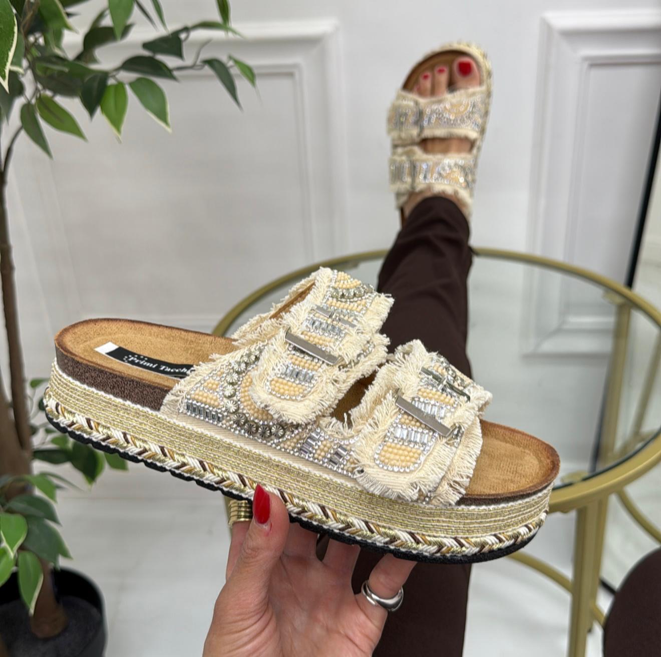 Cinzia - Sandalo Ciabatte Donna Casual Comode Beige