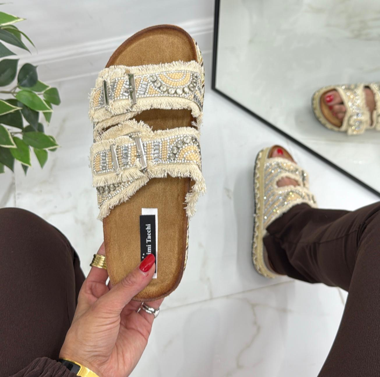 Cinzia - Sandalo Ciabatte Donna Casual Comode Beige