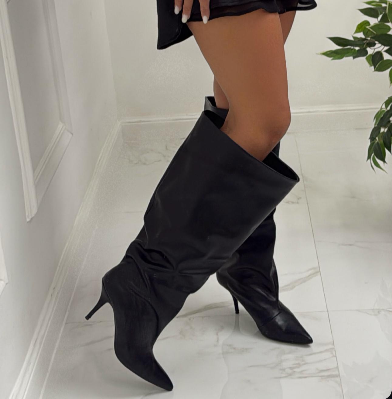 Isabella - Stivale Donna Alto Tacco Punta Casual Elegante Nero