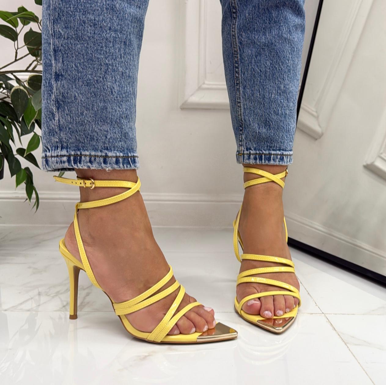 Yaiza - Sandalo Donna Scarpa Tacco Punta Giallo