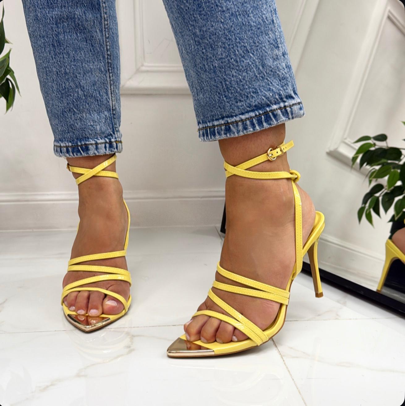 Yaiza - Sandalo Donna Scarpa Tacco Punta Giallo