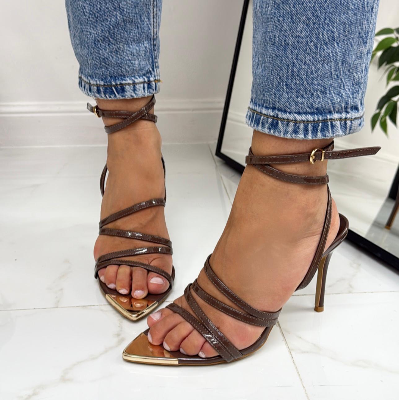 Yaiza - Sandalo Donna Scarpa Tacco Punta Marrone