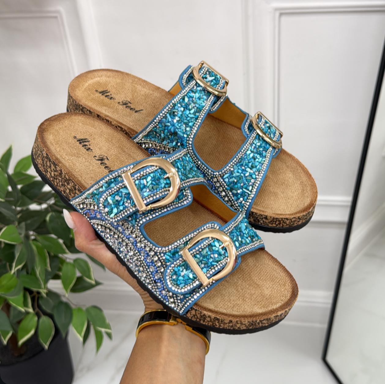 Sonia - Sandalo Ciabatte Donna Casual Comode Azzurro