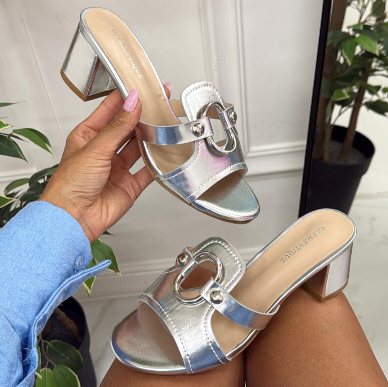 Gaia - Sandalo Donna Scarpa Tacco Punta Argento