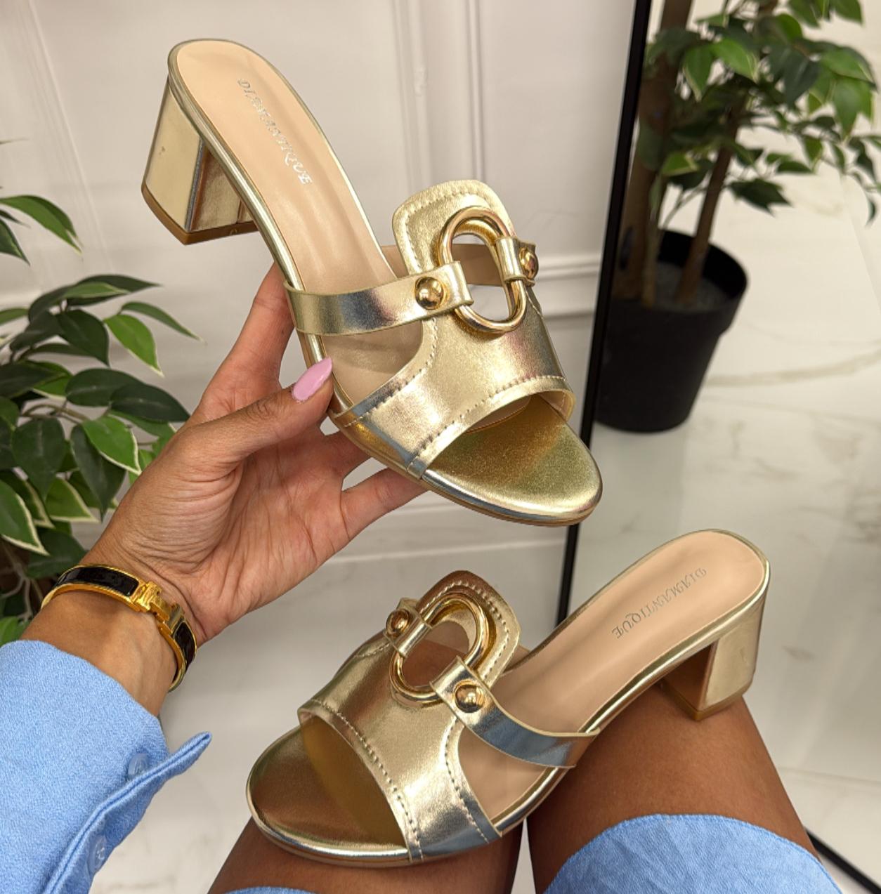 Gaia - Sandalo Donna Scarpa Tacco Punta Oro