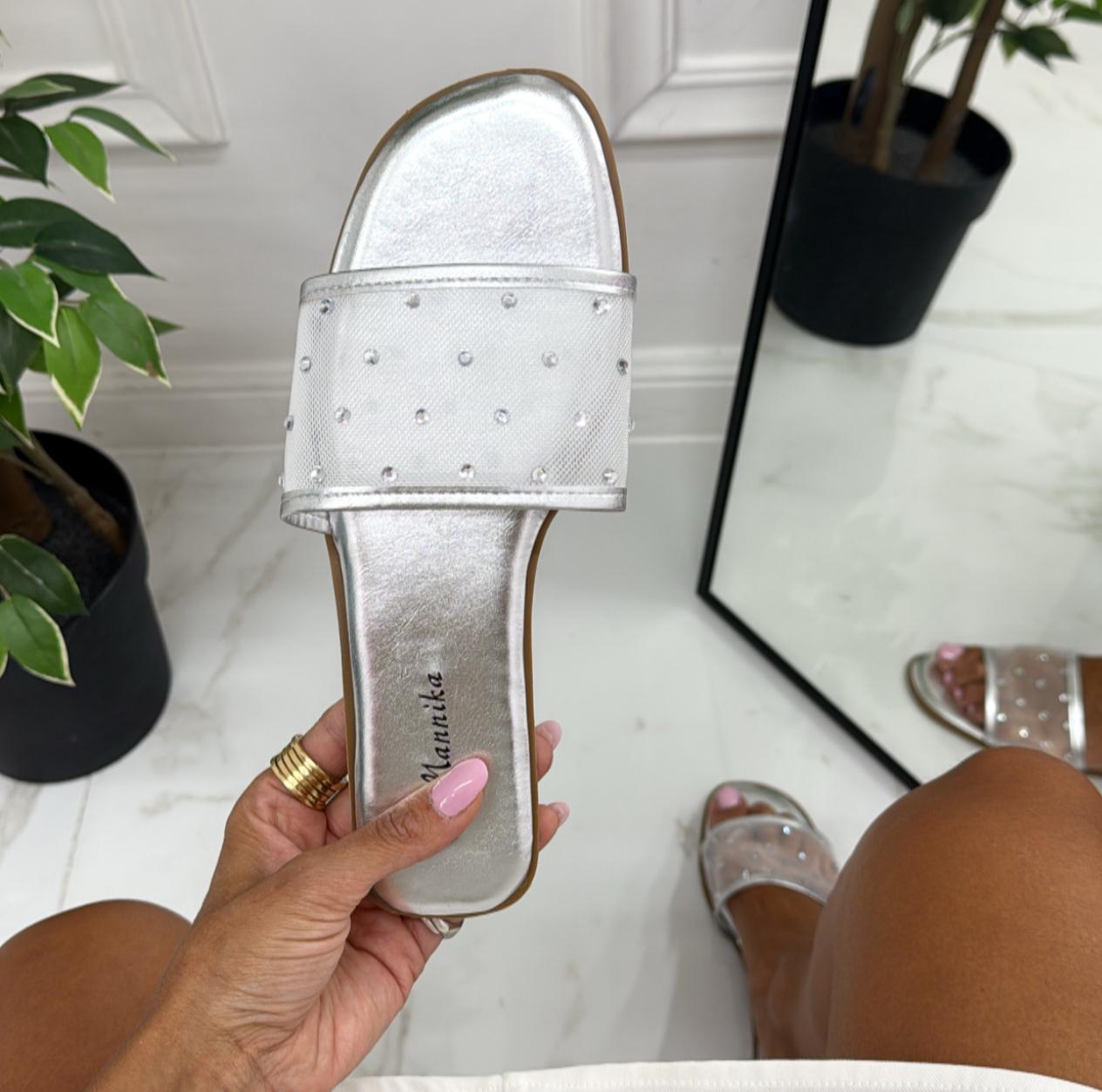 Iolanda - Sandalo Ciabatte Donna Casual Comode Argento