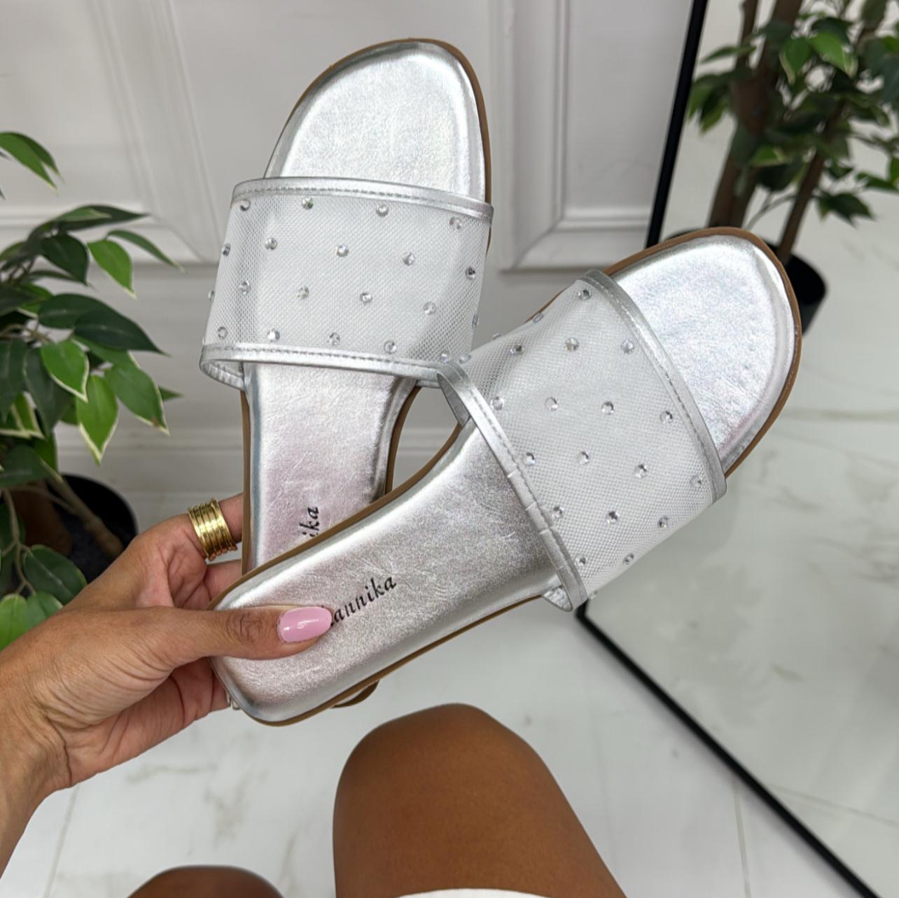 Iolanda - Sandalo Ciabatte Donna Casual Comode Argento