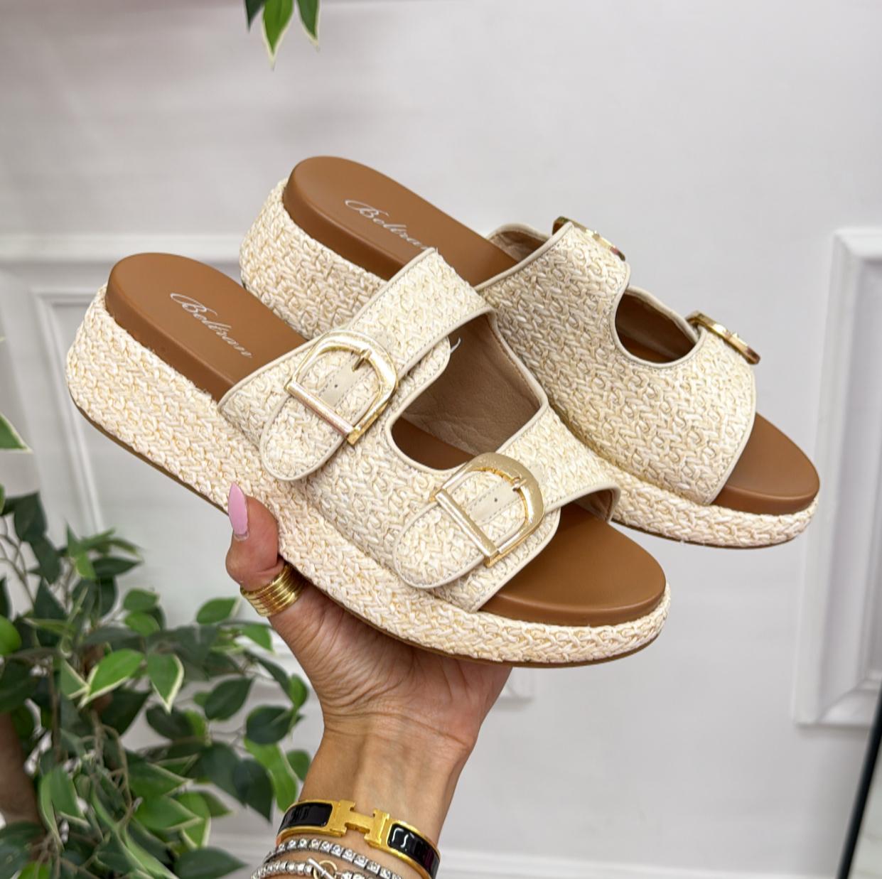 Margherita - Sabot Zeppa Donna Punta Tallone Scoperto Beige